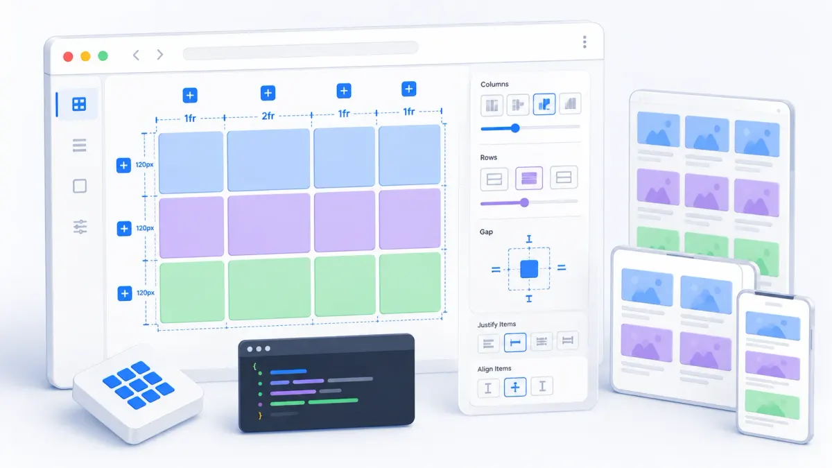 Генератор CSS Grid: сетка из колонок и строк с настройкой промежутков